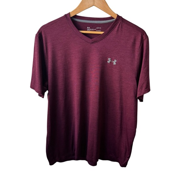 Under Armour Tech 2.0 Maroon Short Sleeve V-neck T-Shirt Men's Large - Picture 2 of 7